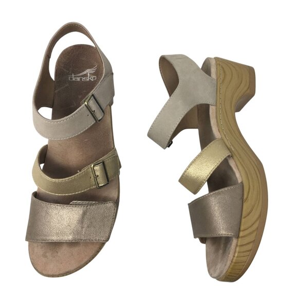 Dansko Malena Metallic Multi Leather Strappy Wedge Sandals Size 40 US 10-10.5 - Picture 9 of 14